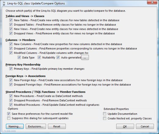 Update/Compare Options dialog